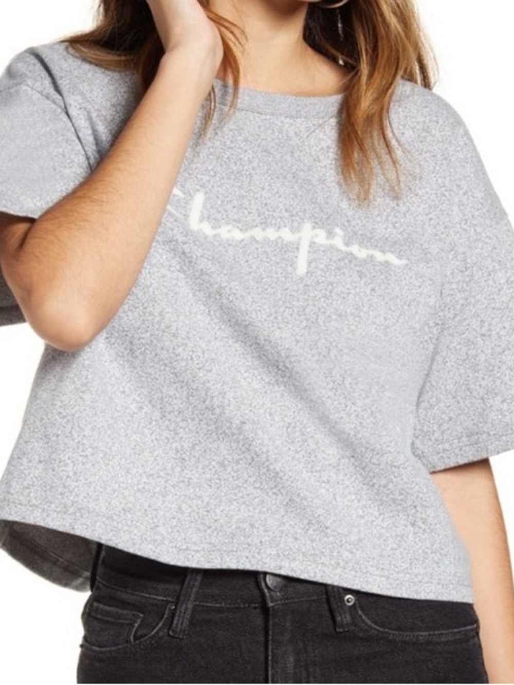 🖤Champion Heather Gray Script Logo Cropped Tee